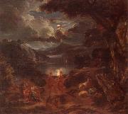 unknow artist, A pastoral scene with shepherds and nymphs dancing in the moonlight by the edge of a lake